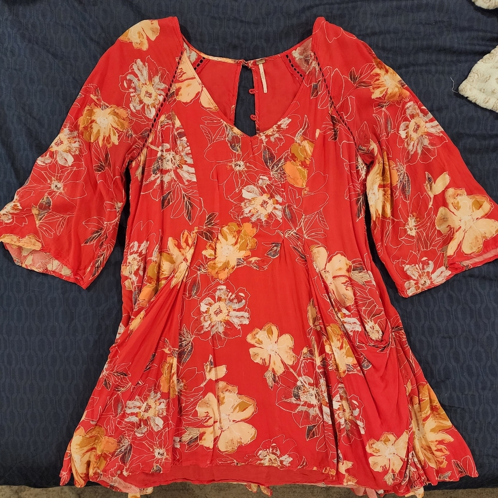Free People Eyes On You Floral Poppy Combo Mini Dress w/ Pockets